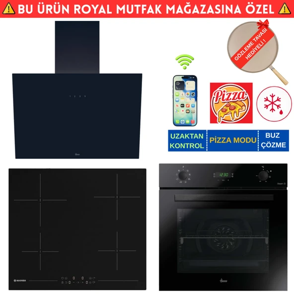 Hoover Ramela Telefon Bağlantılı Elektr. Vitro. Siyah Ankastre Set (HO3158B+ HH64CCB + HDG6C1GBTK) ürün görseli 1