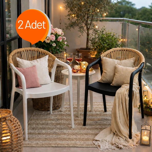 Sole Rattan İpli Balkon ve Kafe Sandalyesi 2'li Set Bahçe Sandalyesi ürün görseli 1