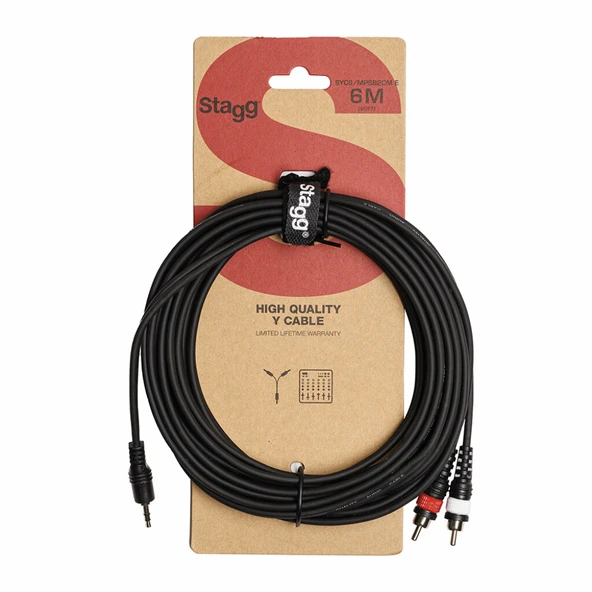 STAGG SYC6/MPSB2CM E Y SES KABLOSU 6 METRE (3.5 MM STEREO MİNİ JACK - 2 X RCA ERKEK) ürün görseli 1