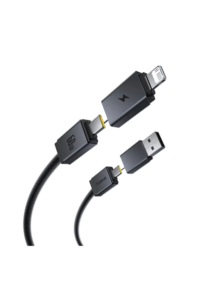 BASEUSONLINE Versatile 4in1 60W Hızlı Şarj Kablosu 1m - Usb-C + Usb-A To Type-C + Lightning - Örgülü ürün görseli 1