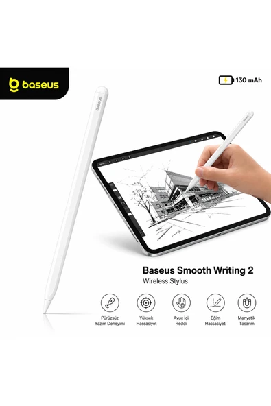 BASEUSONLINE Smooth Writing 2 Wireless Manyetik Şarjlı Avuç içi Reddi Eğim Hassasiyetli İpad Kalem ürün görseli 1
