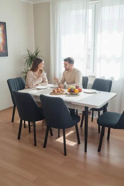 EFE MOBİLYA T-6030 TRAVERTEN SUNTALAM MDF 80X130 KAREGOLD ANTRASİT SANDALYE 6 KİŞİLİK MUTFAK MASA TAKIMI ürün görseli 1
