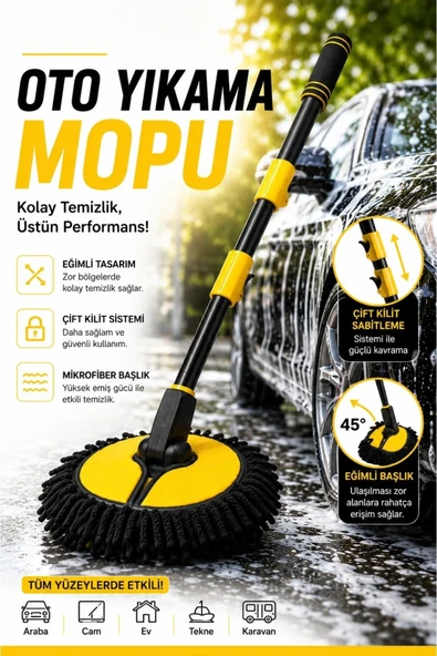 Çok Fonksiyonlu Araba Yıkama Fırçası Oto Yıkama Mop Mikrofiber Bezli Teleskopik Saplı Şönil ürün görseli 1