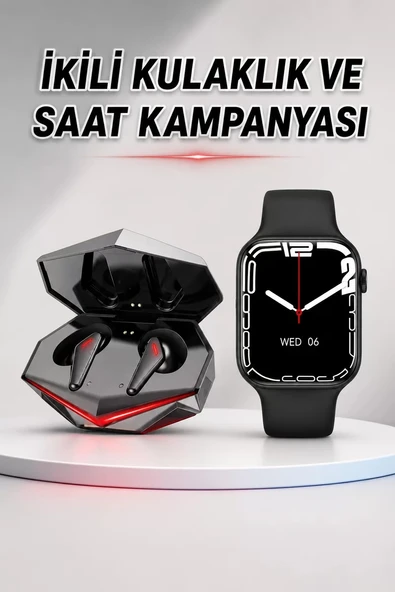 Nevamel® İkili Set Dev Kampanya Ucuz Kulaklık Ucuz Akıllı Saat Gürültü Önleyici Uzun Pil Ömrü ürün görseli 1
