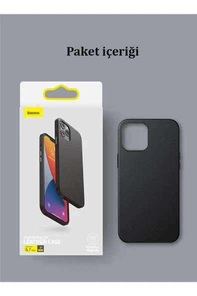 IVOOMİ Baseus Leather Siyah 12 ProMax Kılıf Manyetik Kılıf MageSafe Özellikli puf Deri ürün görseli 1