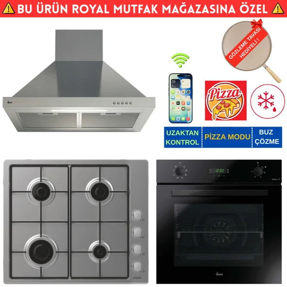 Hoover hON Telefon Bağlantılı İnox  Ankastre Set (HO3158B +Cand-y CHW6LMX Emaye + HDG6C1GBTK Siyah) ürün görseli 1