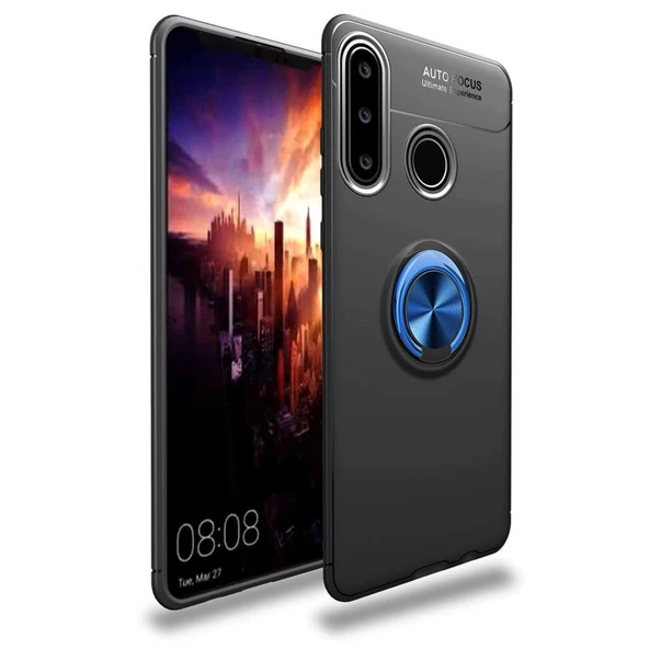 Huawei Y6p Kılıf Range Yüzüklü Silikon - Siyah-mavi ürün görseli 1