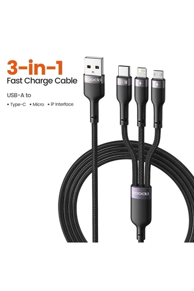 sipariş vakti 3 In 1 Usb Kablosu 6a 100w Iphone Samsung Uyumlu Şarj Ve Data Kablosu ürün görseli 1