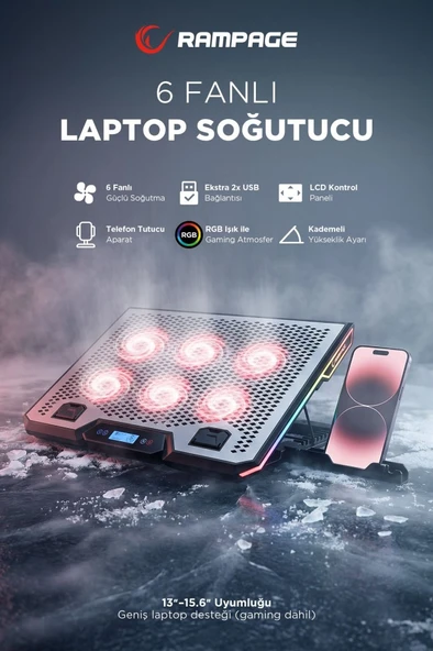Rampage Blizzard R7 RGB 6 Fanlı USB 2.0 13"-15.6" Laptop Soğutucu ürün görseli 1