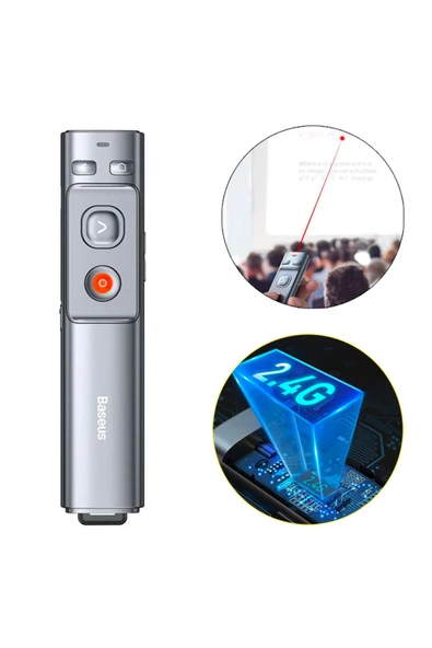 Baseus Şarjlı Projeksiyon Sunum Kırmızı Lazer Işaretçili Uzaktan Kumanda Presenter Gri 250mAh Batarya ürün görseli 1