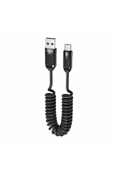Toocki 3A 60W USB-A to Type-C Hızlı Şarj ve Veri Kablosu - 1.5m Uzayabilen Spiralli Dayanıklı Örgü Tasarım ürün görseli 1