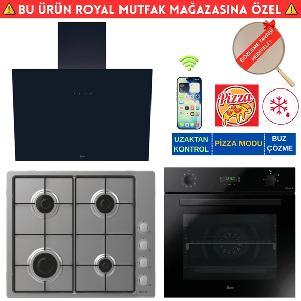 Hoover GTF Telefon Bağlantılı Siyah Ankastre Set (HO3158B +Cand-y CHW6LMX İnox Emaye + HDG6C1GBTK ) ürün görseli 1