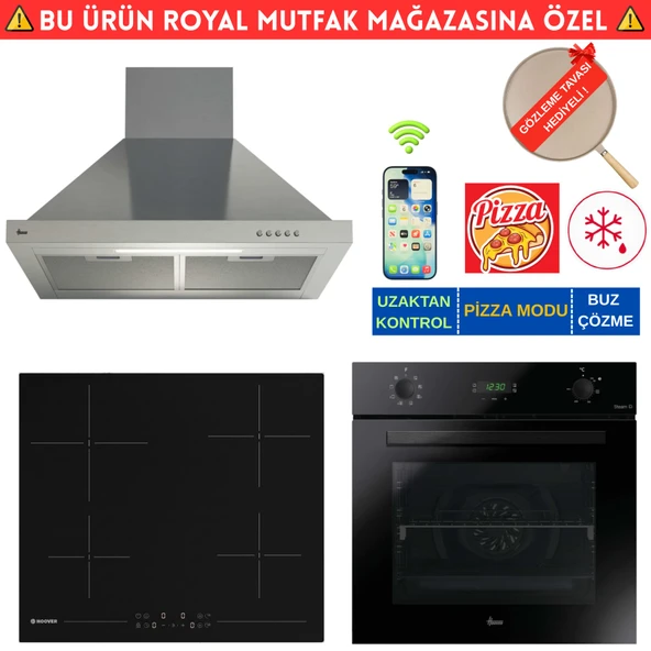Hoover Jovo Telefon Bağlantılı Elektr. Vitro. Siyah Ankastre Set (HO3158B+ HH64CCB+HCH6MXTK İnox) ürün görseli 1