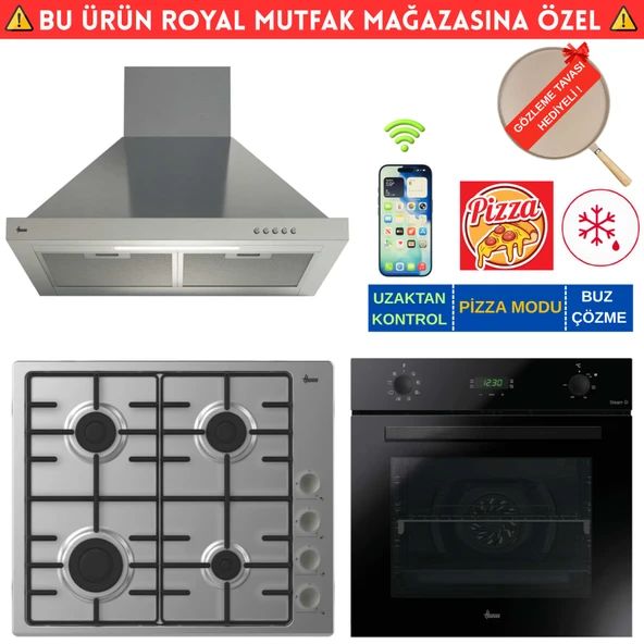 Hoover Valenes Telefon Bağlantılı İnox-Siyah Ankastre Set (HO3158B+ HHW6LMX/TK  Emaye + HCH6MXTK ) ürün görseli 1