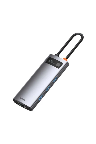 Baseus Metal Gleam 6 in 1 Multifonksiyonal Type-C Hub Dock Station - Gri ürün görseli 1