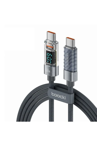 Toocki 60W Dijital Göstergeli LED Ekranlı Type-C To Type-C Hızlı Şarj ve Veri Kablosu 2 M ürün görseli 1
