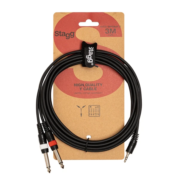 STAGG SYC3/MPSB2P E Y SES KABLOSU 3 METRE (3.5 MM STEREO MİNİ JACK - 2 X 6.35 MM MONO JACK) ürün görseli 1
