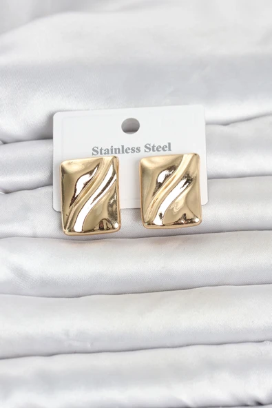 316L Çelik Gold Renk Plaka Model Kadın Küpe ürün görseli 1