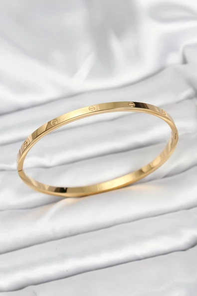 316L Çelik Gold Renk 65 mm İnce Kadın Kelepçe Bileklik ürün görseli 1