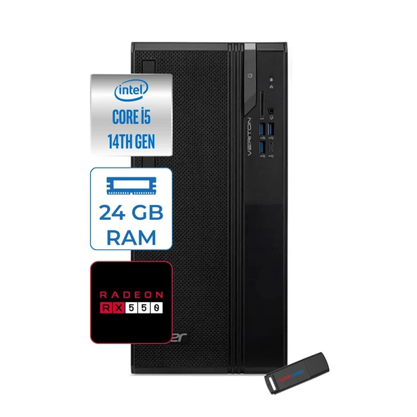 Acer Veriton S2720G Intel Core I5 14400 24GB Ddr5 2tb SSD Freedos 23.8 Inç Monitör Radeon RX550 4gb Masaüstü Bilgisayar 24550DTR1PEM003WF09 + Zetta Flash Bellek ürün görseli 1