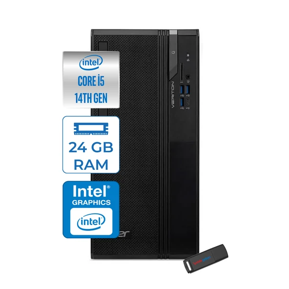 Acer Veriton S2720G Intel Core I5 14400 24GB Ddr5 256GB SSD Windows 11 Home 23.8 Inç Monitör UHD Graphics 730 Masaüstü Bilgisayar 24DTR1PEM003WH06 + Zetta Flash Bellek ürün görseli 1