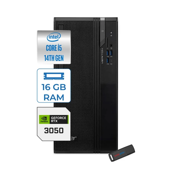 Acer Veriton S2720G Intel Core I5 14400 16GB Ddr5 2tb SSD Windows 11 Home 23.8 Inç Monitör Nvidia RTX3050 6gb Masaüstü Bilgisayar 243050DTR1PEM003WH04 + Zetta Flash Bellek ürün görseli 1