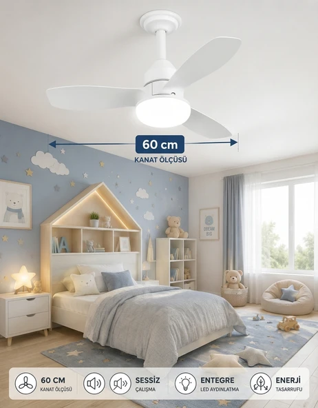 German New White Super Fan 60 CM Kalın Kanat Dim Ayarlı Tavan Vantilatörü RGB Led 16 Renk Sessiz Sinek Kovar ürün görseli 1