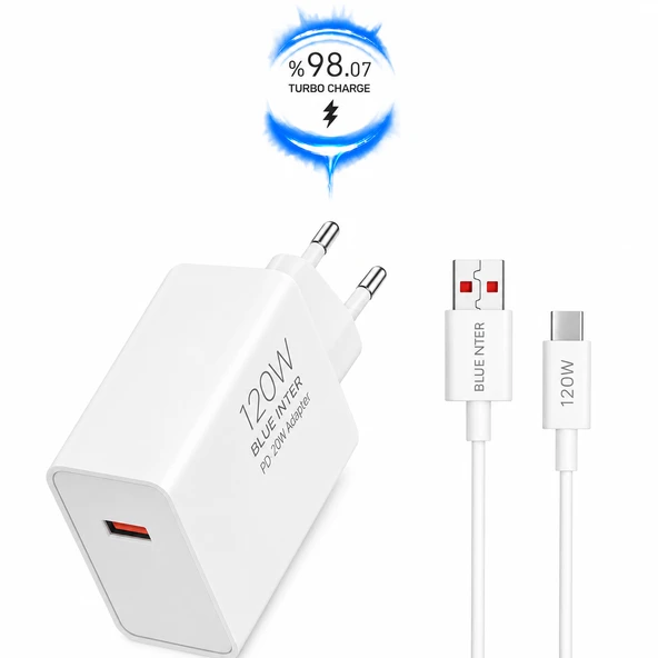 120W Watt Turbo Ultra Hızlı Şarj Aleti Seti Usb- Type-C Kablo ve Adaptör Şarj Seti ürün görseli 1