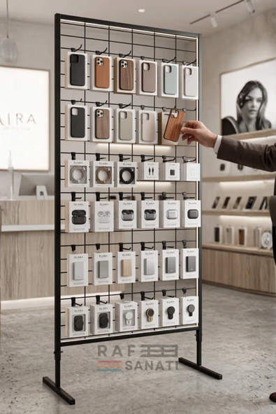 90x190 cm Ayaklı Tel Pano Metal Stand - Duvara Monte Grid Panel - Mağaza Market Telefoncu Bijuteri Askılık Standı ürün görseli 1