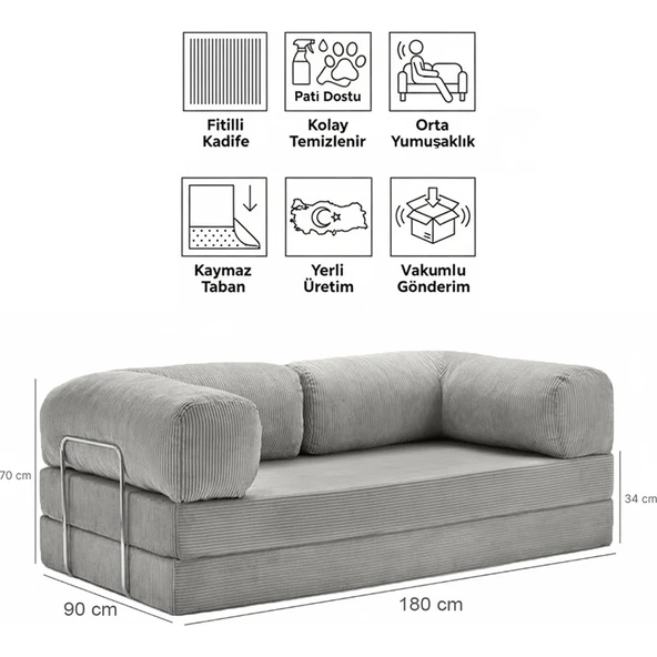 Evessan 90X180 Kanepe - Fitilli Kadife Yıkanır Silinir Pratik Yer Yatağı 90X180CM ürün görseli 1