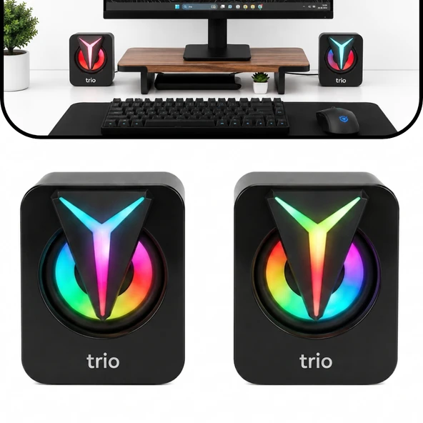 Trio S3 Mini 2.0 RGB Işıklı USB Multimedia Hoparlör 5W 3.5mm Stereo PC Laptop Masaüstü ürün görseli 1