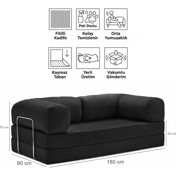 Evessan 90X180 Kanepe - Fitilli Kadife Yıkanır Silinir Pratik Yer Yatağı 90X180CM ürün görseli 1