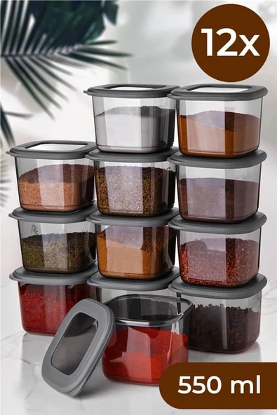12'li 550ml Kare Saklama Kabı FÜME ürün görseli 1