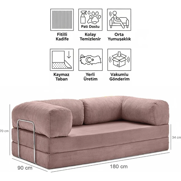 Evessan 90X180 Kanepe - Fitilli Kadife Yıkanır Silinir Pratik Yer Yatağı 90X180CM ürün görseli 1
