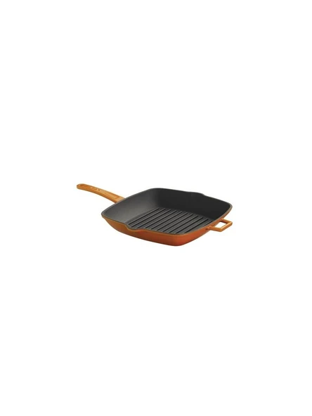 Lava Döküm Kare Izgara Tava Döküm Demir Metal Saplı 26x26 Turuncu ürün görseli 1