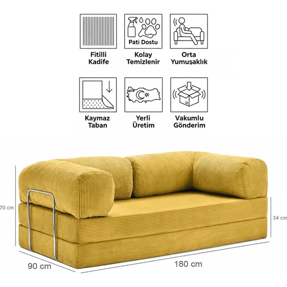 Evessan 90X180 Kanepe - Fitilli Kadife Yıkanır Silinir Pratik Yer Yatağı 90X180CM ürün görseli 1