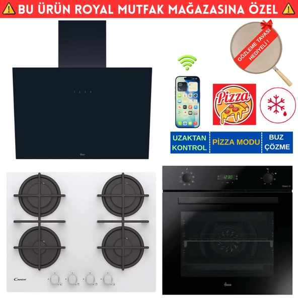 Hoover Vitas Telefon Bağlantılı Cam Siyah Ankastre Set (HO3158B+ Cand-y CVG6WW  Beyaz + HDG6C1GBTK) ürün görseli 1