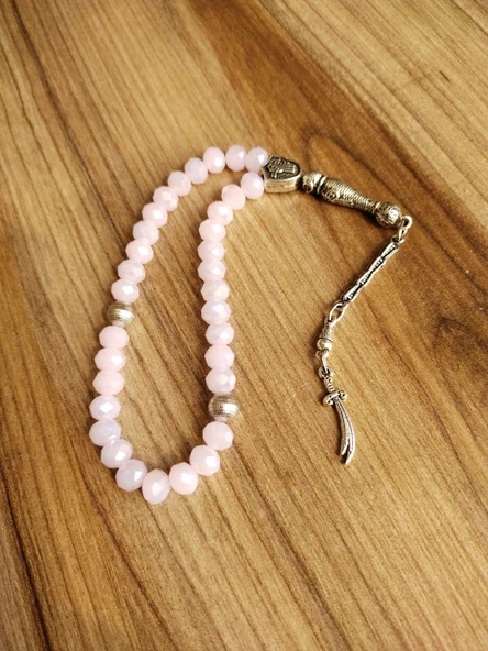 8 mm Janjanlı Pembe Kristal Boncuklu 33'lü Tesbih ürün görseli 1