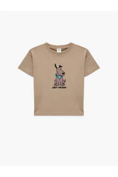 Koton Erkek Bebek Köpek Baskılı Kısa Kollu Bisiklet Yaka Pamuklu Oversize Tişört ürün görseli 1