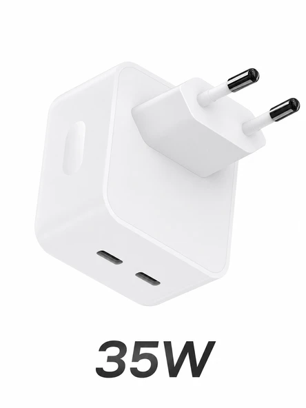 35W Hızlı Şarj Adaptörü Çift Usb-C Pd Type-C Duvar Şarj Cihazı iPhone Android Uyumlu ürün görseli 1
