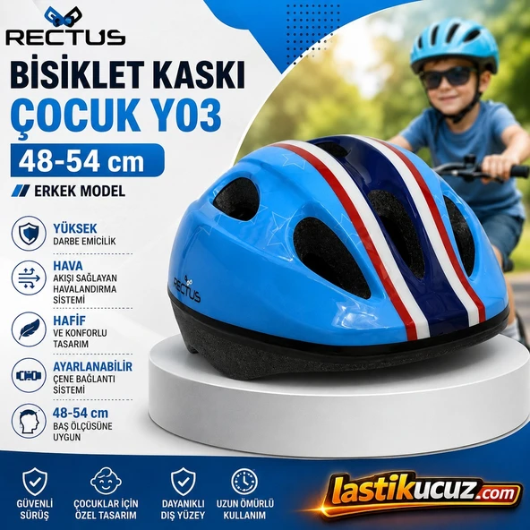 RECTUS ÇOCUK BİSİKLET KASKI Y03 ( MAVİ ERKEK MODEL BEDEN 48-54 CM) ürün görseli 1