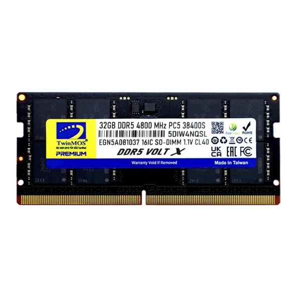 Twinmos Tmd532Gb4800S40, 32Gb, Ddr5, 4800Mhz, Cl40, 1.1V Notebook Ram ürün görseli 1