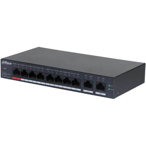 Dahua Cs4010-8Et-110, 8 Port, Megabit, Poe 110W, 2 Port Uplink, Cloud Yönetilebilir, Switch ürün görseli 1