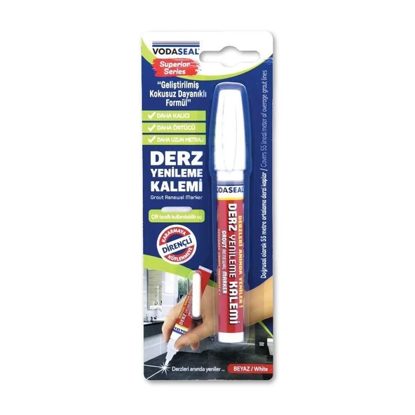 Vodaseal Çift Uçlu Su Bazlı Kokusuz Kalıcı Derz Kalemi Beyaz ürün görseli 1