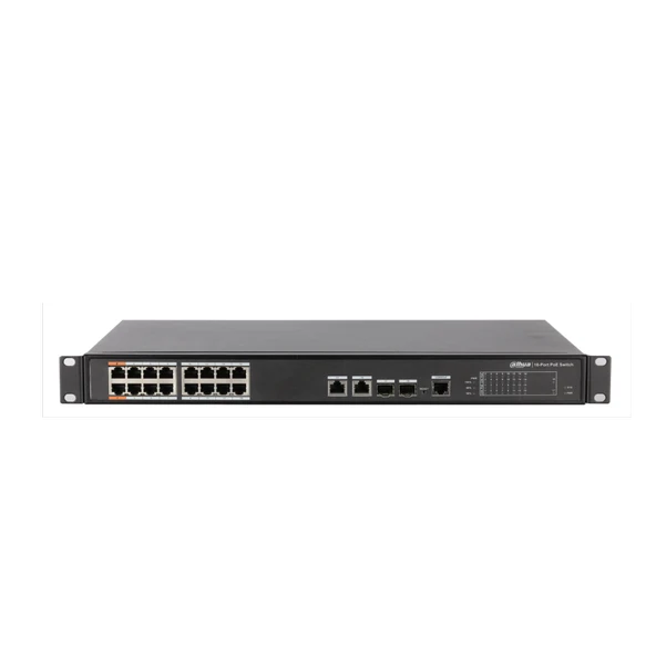 Dahua Pfs4218-16Et-240-V2, 16 Port, Megabit, Poe 240W, 2 Port Gigabit Uplink, 2 Port Gigabit Combo Sfp, Yönetilebilir, Rack Mount Switch ürün görseli 1