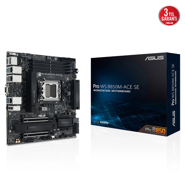 Ws B850M-Ace Se, 4Xddr5, 2Xm.2, Hdmi, Dp, Type-C, D-Sub, Pcie 5.0, Am5 Soket Micro-Atx Anakart ürün görseli 1