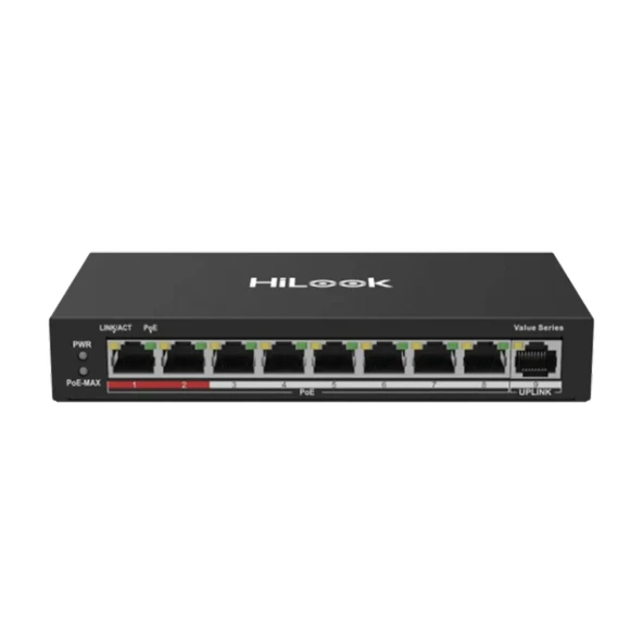 Hilook Ns-0109P-60(B), 8 Port, Megabit, Poe 60W, 1 Port Megabit Uplink, Long Range 250Metre, Yönetilemez, Masaüstü Switch ürün görseli 1
