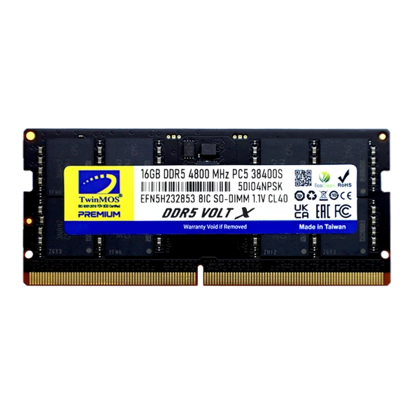 Twinmos Tmd516Gb4800S40, 16Gb, Ddr5, 4800Mhz, Cl40, 1.1V Notebook Ram ürün görseli 1