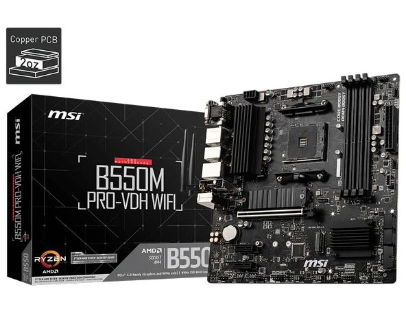 B550M Pro-Vdh Wifi Ddr4 4400Mhz 1Xvga 1Xhdmi 1Xdp 2Xm.2 Usb 3.2 Matx Am4 (Amd 5000/4000G/3000 Seri̇leri̇ İle Uyumlu) ürün görseli 1