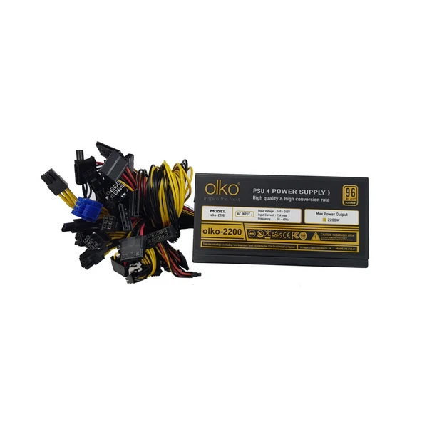 Olko 2200, 2200W, 14Cm Fan, 16Xpci-E 6+2Pin, 1X20+4Pin, 8Xsata, Atx, Power Supply (Psu) ürün görseli 1